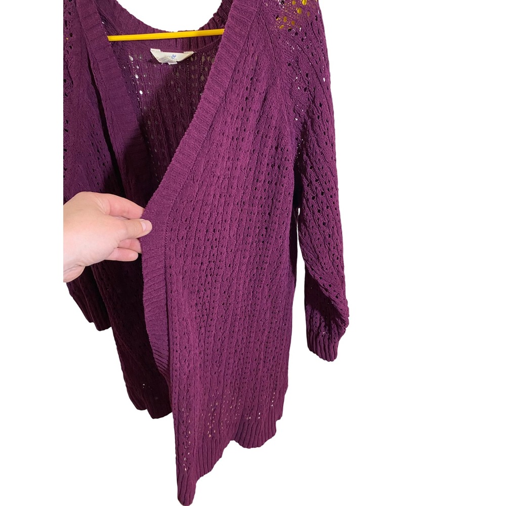 Terra & Sky Plum Purple Pointelle Open Front Cardigan Sweater Womens‎ 0X 14W - Picture 2 of 4